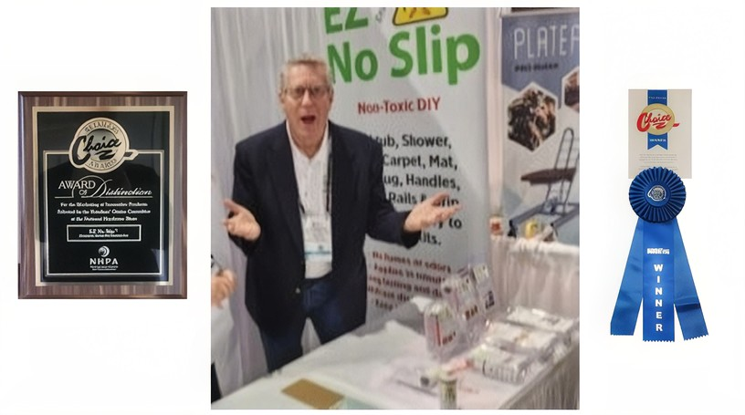 EZ No Slip founder celebrating the Retailers’ Choice Award at the National Hardware Show.
