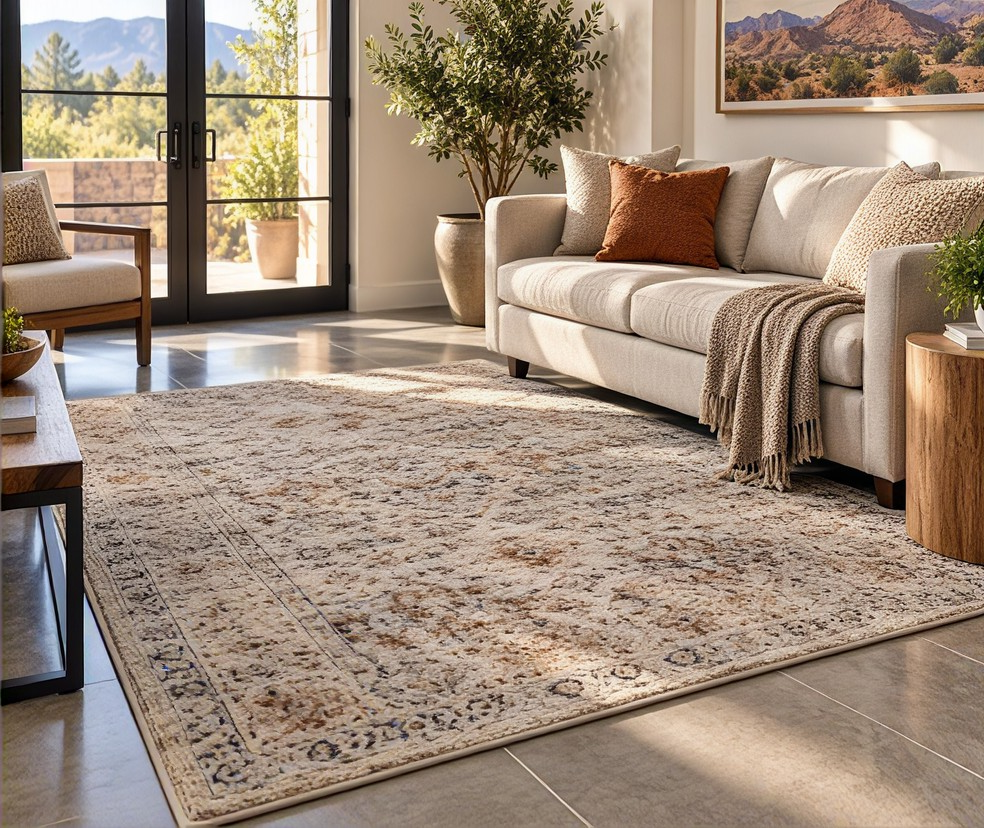 EZ No Slip carpet, rug, and mat coating kit displayed on a living room rug.